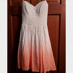 Strapless Cream and Pink Ombre Lace Dress